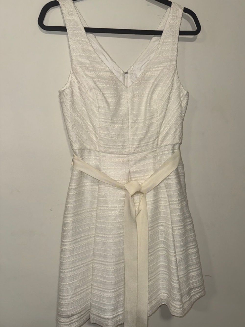 Trina Turk Ivory Textured Sleeveless V-Neck Mini Dress with Sash